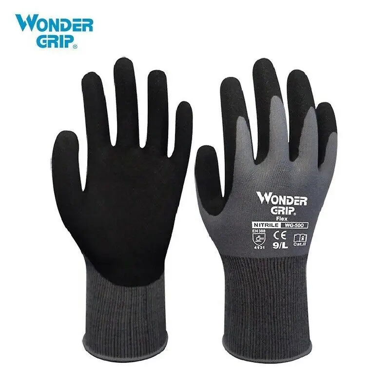 

1 pair Wonder Grip Garden Safety Gloves Nylon Nitrile Sandy Coated Work Gloves