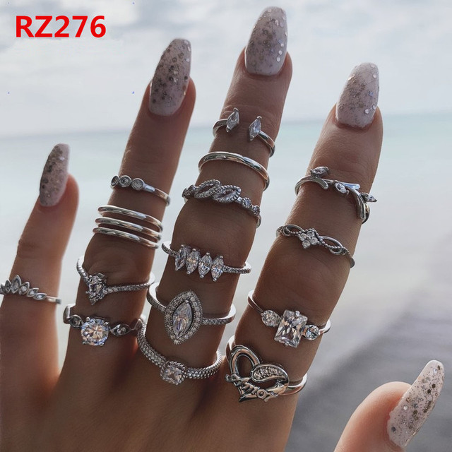 Gold Ring Set Teen Girls Matching Rings for Women Anillos Jewelry Sets Bague Femme Ringen Bohemian Heart Rings Woman
