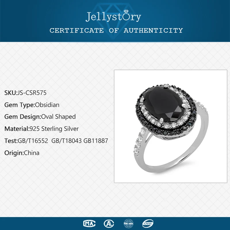 Jellystory Classic 925 Silver Jewelry Rings with Oval Shaped Obsidian Gemstone Fine Ring for Women Wedding Party Gifts silver ring wedding rings silver rings gemstone ring natural stone ring