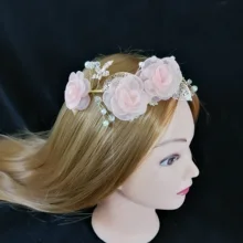 Популярная Корейская Роскошная блестящая персиковая розовая 3D Цветочная повязка на голову, свадебные Стразы, тиара для женщин, гребень для волос, аксессуары, ювелирные изделия