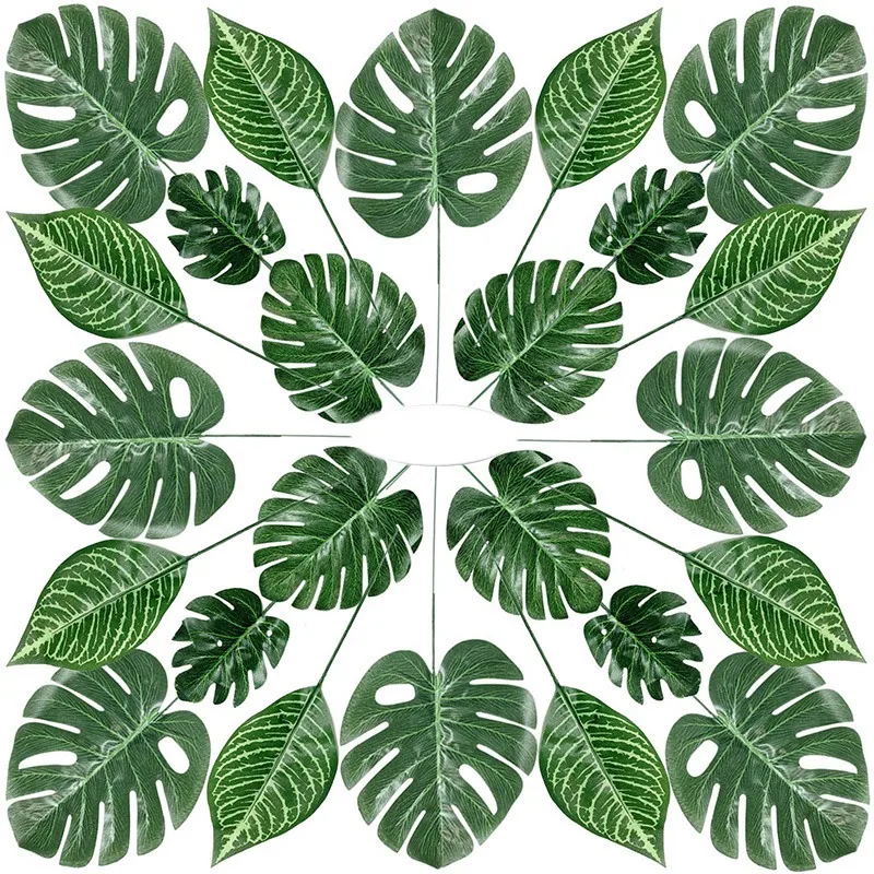 

80 Pieces 4 Kinds Palm Leaves with Stems Faux Monstera Leaves Tropical Plant Simulation Leaves for Leaves Decorations