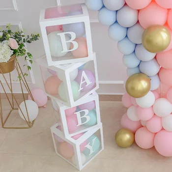 

4Pcs/Set Square Transparent Balloon Boxes Baby Shower Christening Birthday Party Decor SDF-SHIP