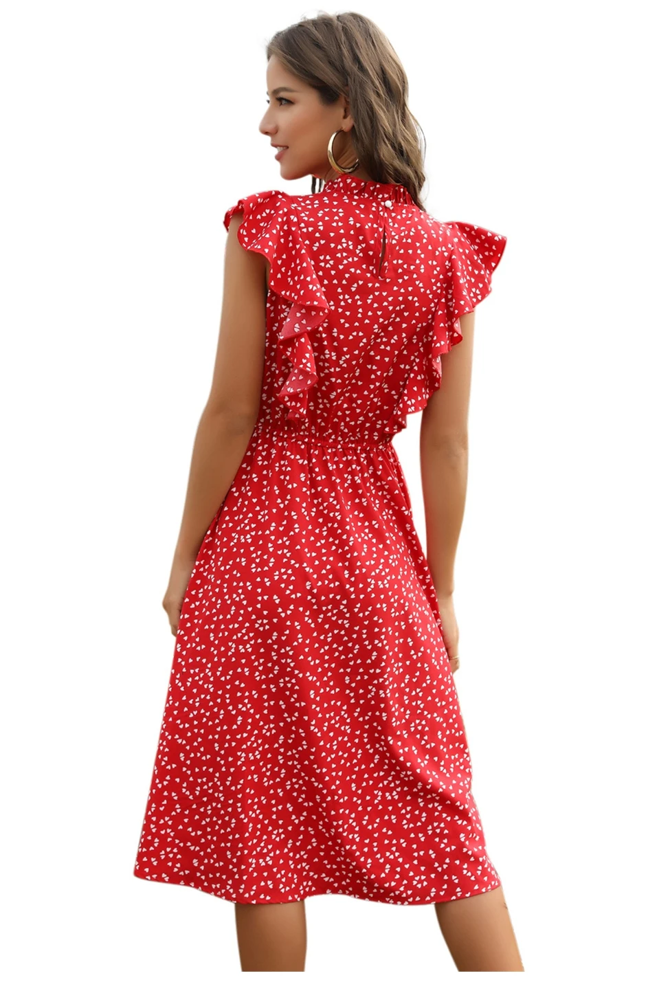 Sexy Bohemian Summer Dress Women Dot Print Dress Women Casual Butterfly Sleeve Ruffles Medium Long Chiffon Dresses Vestidos