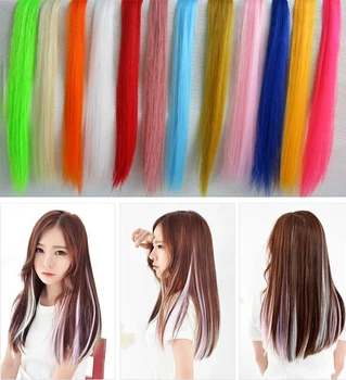 

55cm Pure Color Hair decor One Piece Hairpiece Color Synthetic Long Straight Hair Hairpiece Extension Colorful Hair Extensions
