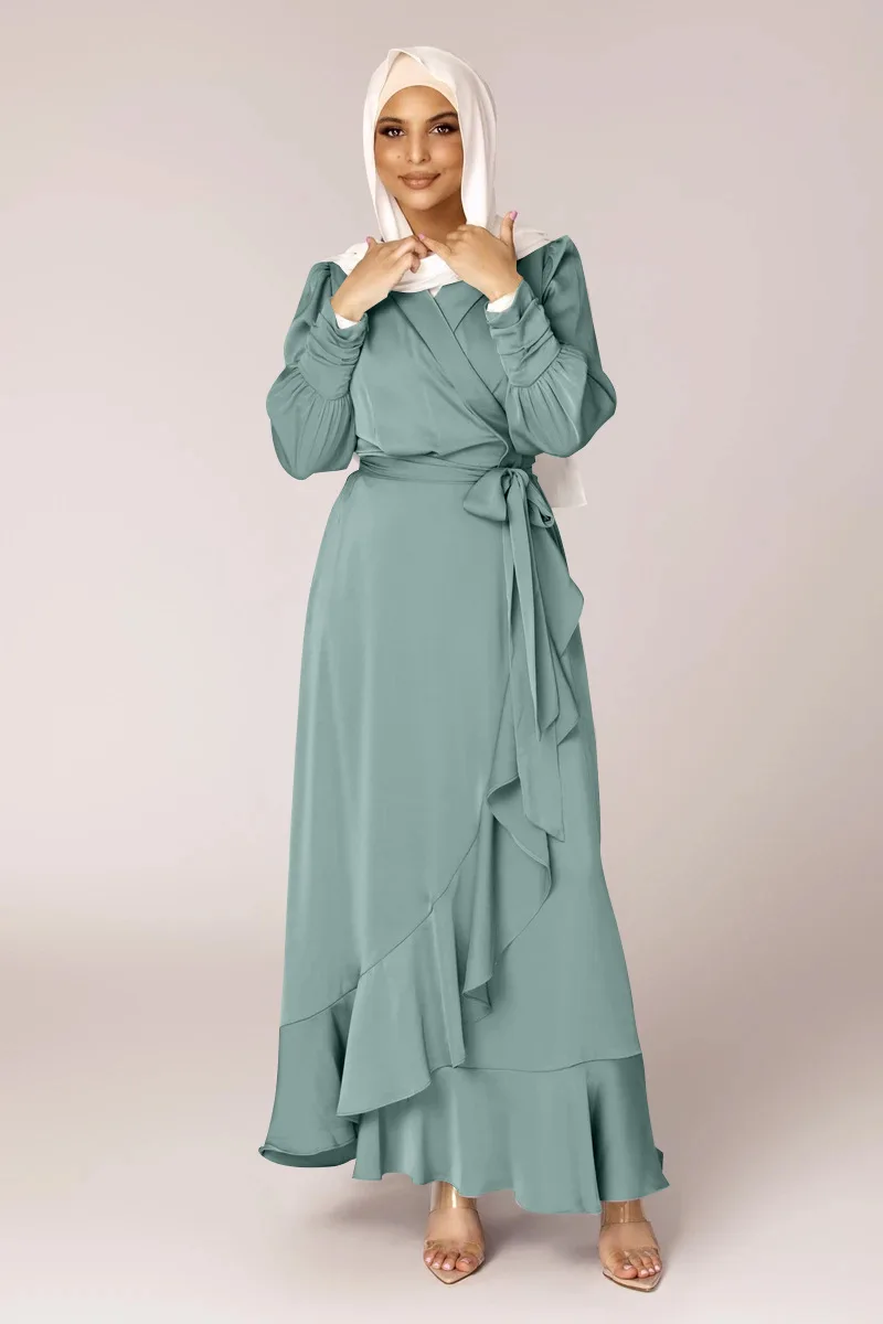 Satin Muslim Hijab Dress Abaya 