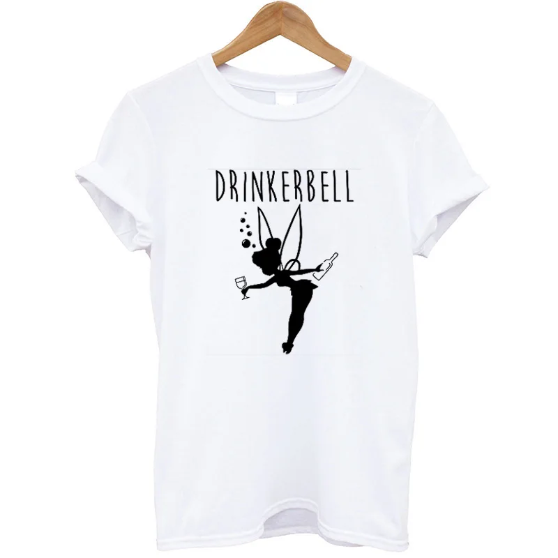 Модная женская футболка с буквенным принтом, забавная футболка с надписью Drinkerbell, летние топы с коротким рукавом и принтом для девочек, Harajuku Haut Femme, футболки