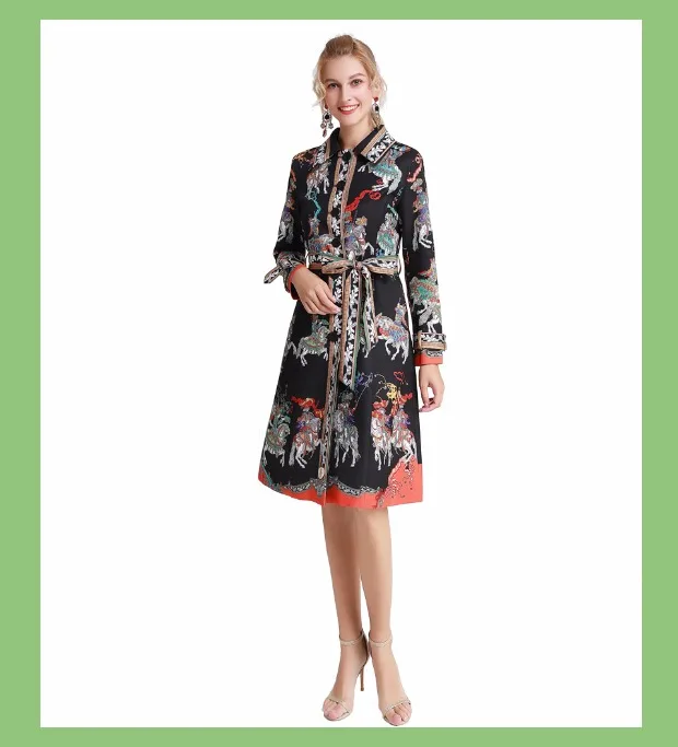 Женская одежда desfill de Moda Тренч casaco feminino винтажное платье с длинными рукавами и манжетами галстук с животным принтом пояс jurken