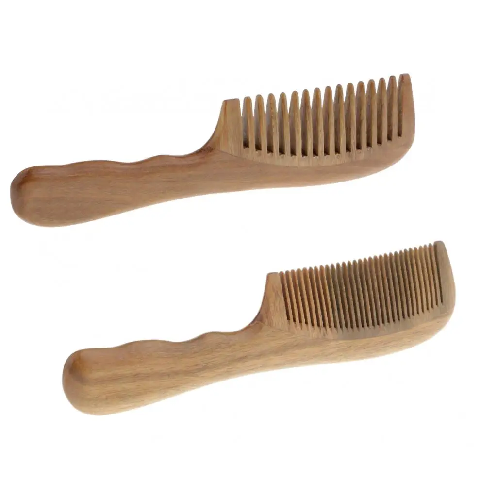 Natural Sandalwood Durable Wooden Comb Wide/Fine Toothed Detangling Hair Comb for Thick Curly Hair 7.7'