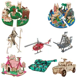 Деревянная Копилка головоломка 3D держатель ручки Графический маленький дом легко собрать модель вертолета детские развивающие игрушки