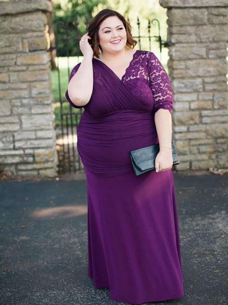 Vestido talla grande para madre de la novia, vestido de encaje Morado para madre, boda, fiesta de graduación, vestidos de noche, largo hasta el suelo|Vestidos para la madre de la novia| -