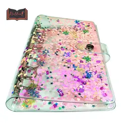 6 anneaux paillettes paillettes couverture pour ordinateur portable, sables mouvants, feuilles mobiles, dossier, Journal planificateur, reliure d'anneaux, Kawaii, papeterie coréenne 