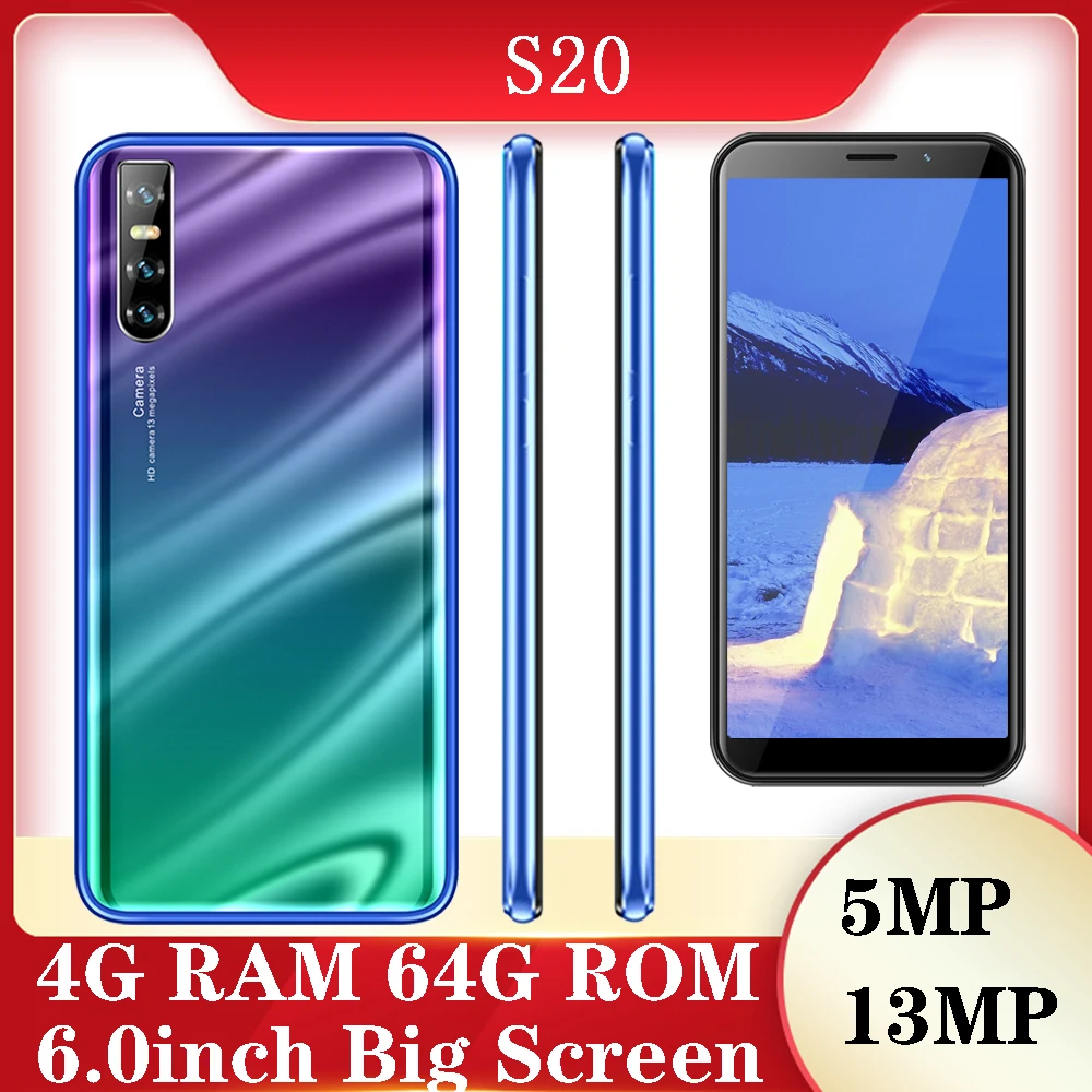 S20 smartphones Global Version quad core 4G RAM 64G ROM 6.0inch 13mp
Face ID unlocked android mobile phones cheap celulares wifi