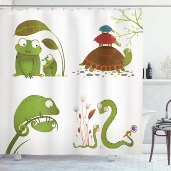 

Reptile Shower Curtain Reptile Family Colorful Baby Snake Frog Ninja Turtles Love Mother Family Theme Bathroom Curtains