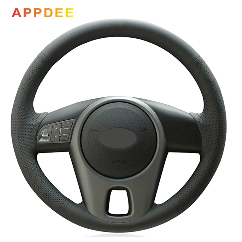 Handstitched Black Leather Steering Wheel Cover For Kia Forte Kia Soul