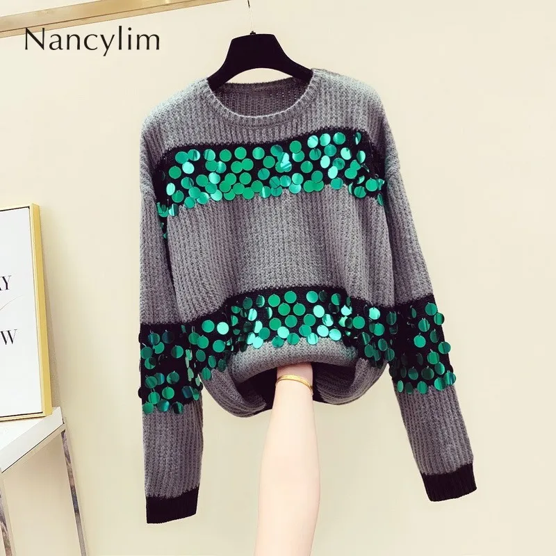 

Loose Sweater Women's Autumn and Winter New Korean Long-sleeved Rainbow Sequin Sweater Sweaters Student Pullovers Mujer 2019