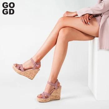 

[GOGD] Summer Platform Sandals 2020 Fashion Women Sandal Wedges Shoes Casual Woman Peep Toe Black Platform Sandals Causal Shoes