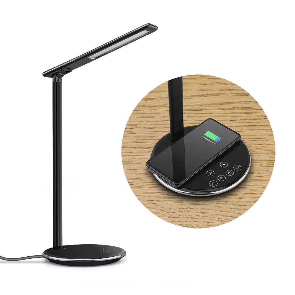 Настольная лампа для чтения 48LED Smart Touch Беспроводная зарядная лампа для глаз с беспроводным быстрым зарядным устройством для зарядки мобильного телефона