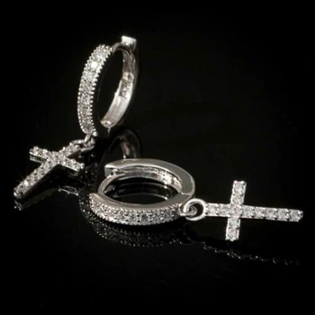 Huitan New Trendy Cross Drop Earring Mosaic Cubic Zircon Simple and Elegant Accessories Versatile Daily Wear Earrings for Women