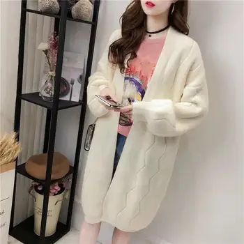 

Casual Loose Long Cardigan Women 2019 Fall Winter Long Sleeve Sweater Cardigan Female Solid Knitted Oversized Sweater
