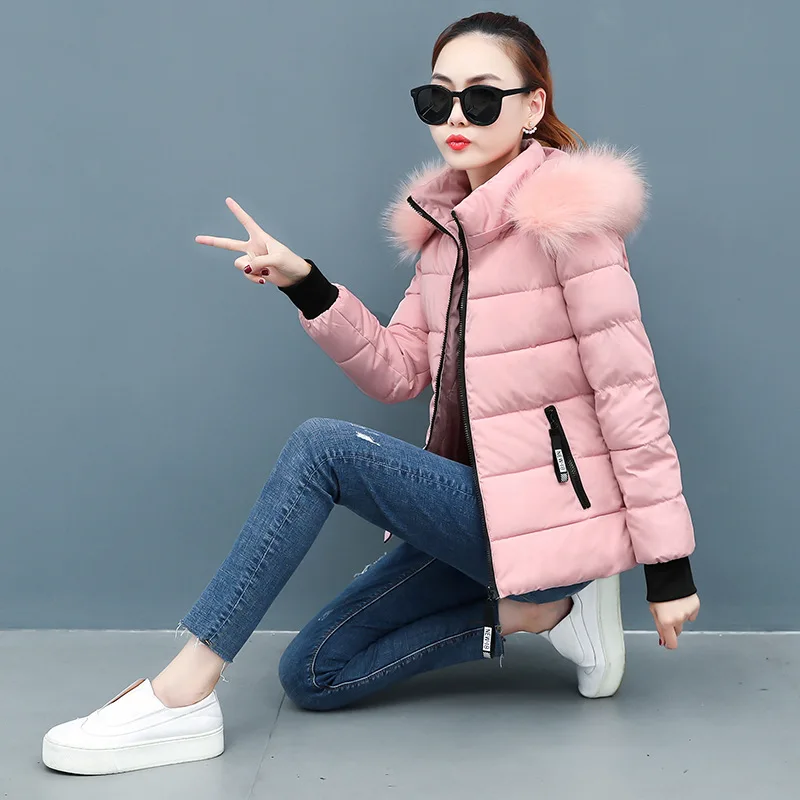 Pink Короткая однотонная парка размера плюс 3XL, женский пуховик, зимняя одежда, стеганая куртка для женщин, зимняя куртка с хлопковой подкладкой, верхняя одежда, пальто - Цвет: Pink