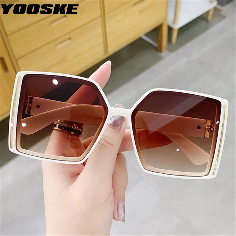 YOOSKE Vintage Square Sunglasses for Men Women Big Frame Gradient Sun Glasses Ladies Ins Popular Oversized Goggle Shades UV400 | Аксессуары
