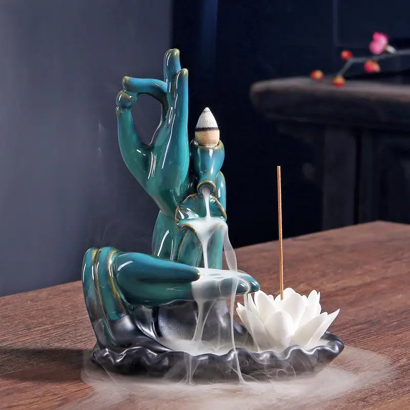 Керамический обратный поток курильница с дымом водопад татхагата Будда Лотос ладан вафельный рожок держатель Ретро храма домашний декор курильница