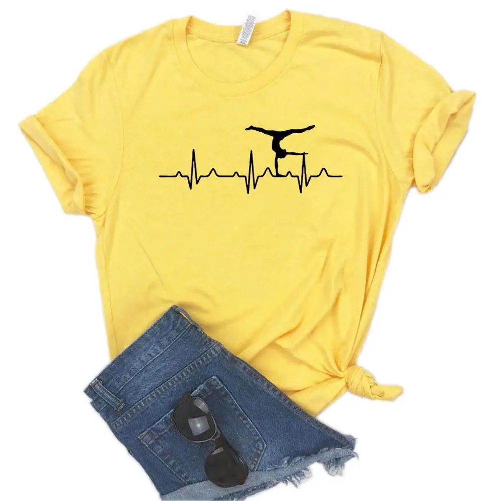 Женская футболка с принтом сердцебиения для гимнастики, смешные изделия из хлопка, футболка для девочек Yong, 6 цветов, Прямая поставка, NA-422