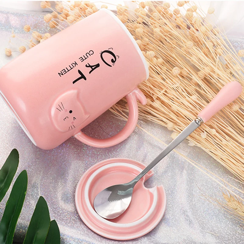 Comprar Lindo gato 400ml taza para café de cerámica con tapa leche tazas para desayuno taza para el hogar y la Oficina tazas de té de café