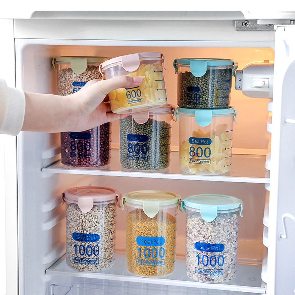

600-1500ml Food Preservation Container Coarse Cereals Grains Jar Scale Bottle Fresh Pot Kitchen Storage Cans Sealing Box Tank