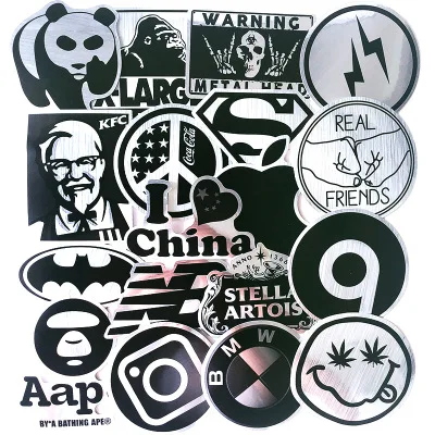

100Pcs/Set Fashion Icon Stickers Brushed Metal Texture Guitar Trunk Skateboard Laptop Pad Car Bicycle Decor