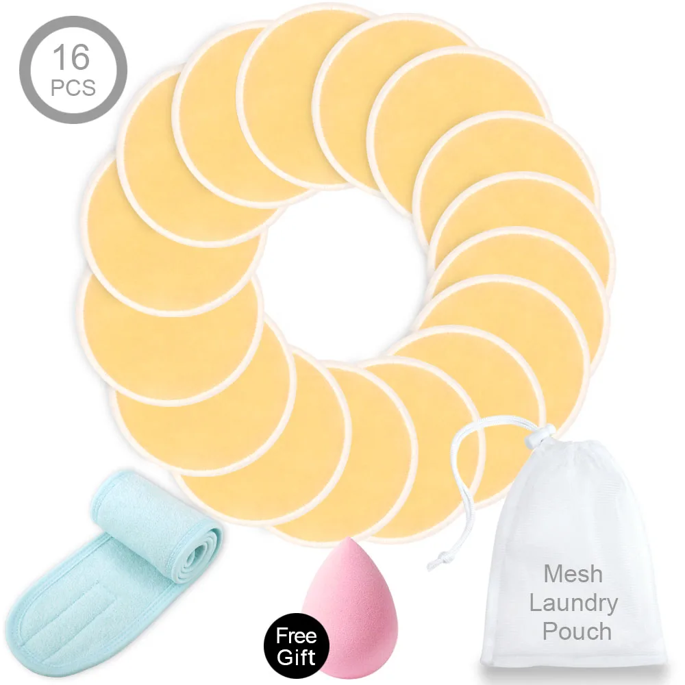 16pcs and Headband Многоразовые подушечки для макияжа моющиеся очищающие хлопок микрофибра для удаления и 1 шт. спа-повязка на голову для лица лента для волос для нанесения макияжа с мешком для стирки - Цвет: 16pcs and Headband