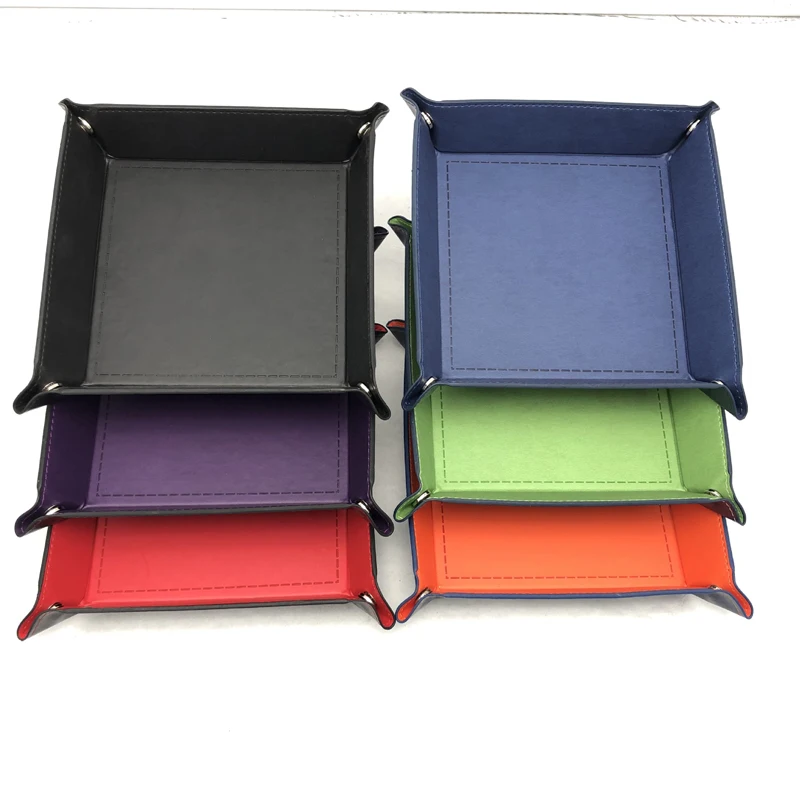 Storage Tray Storage Box Foldable Dice Tray Box PU Leather Folding Square Tray for Dice Table Games Key Wallet Coin Storage Box Trays Desktop Organizer