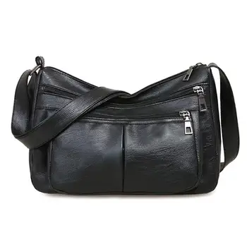 

Fashion Women Shoulder Messenger Bag Solid Color PU Leather Soft Female Zipper Crossbody Bags for Elegant Ladies Shopping