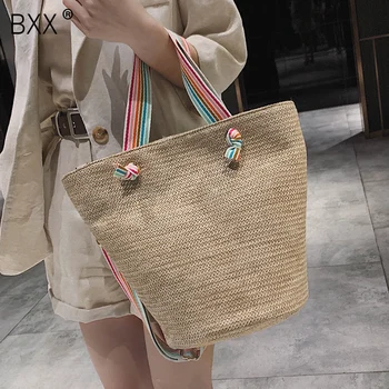 

[BXX] Straw Bucket Bags For Women 2020 Summer Crossbody Bags Lady Travel Purses and Handbags Female Shoulder Messenger Bag HL624