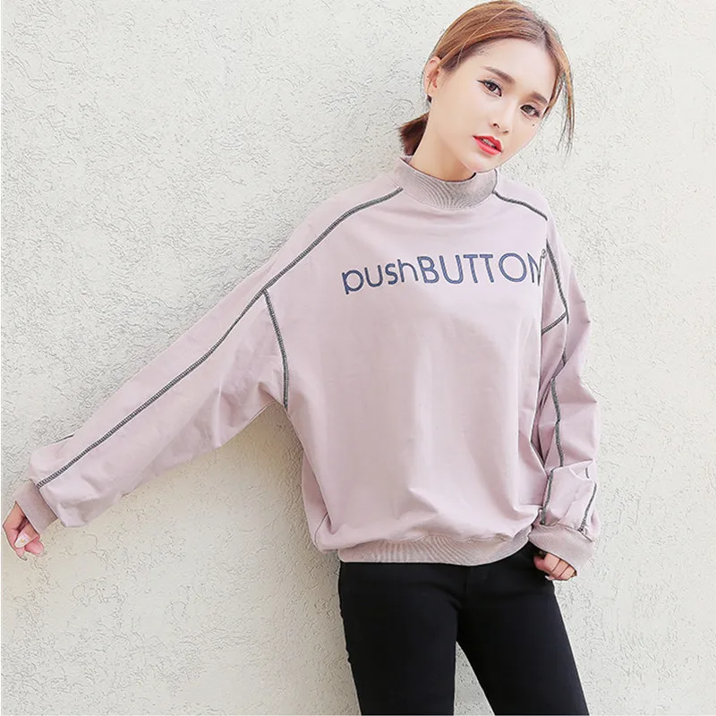 

women turtleneck full sleeve sweatshirts letter print strap patchwork Tracksuits tops female pullovers Casual hoodies C383