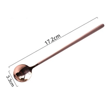 Stainless Steel Coffee Spoon Long Handle Stirring Teaspoon Cute Dessert Dinner Soup Spoons Cutlery Ice Cream Spoon Tableware - Цвет: Rose Gold-17.2CM