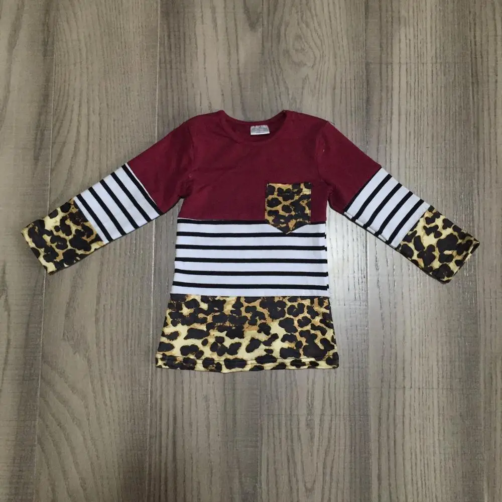 pocket baby Зимний эксклюзивный Топ для маленьких девочек; футболка; детская одежда; семейный образ «Мама и я»; хлопковые реглан с длинными рукавами в полоску с винным леопардовым принтом - Цвет: pocket baby