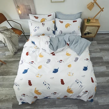 

White cat bedding sets boys duvet cover Bed Linen pillowcases bed sheet Good quality quilt cover cartoon children bedclothes