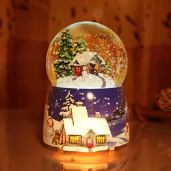 2022 resina caixa de música bola de cristal globo neve luzes de vidro presente natal com alto falante girando papai noel artesanato decoração do desktop