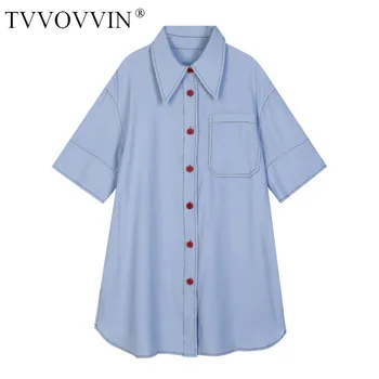 

TVVOVVIN 2020 Summer New Women's Solid Mid-length Short-sleeved Shirt Single-breasted Turn-down Collar Casual Loose A811