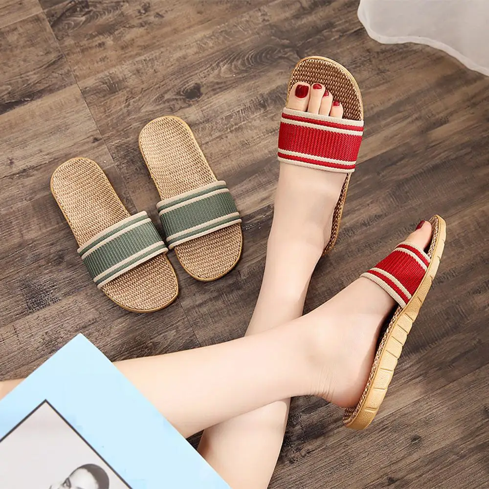 

Shoes Woman Slippers Fashion Anti-slip Linen Home Indoor Open Toe Flat Shoes Beach Slippers zapatos de mujer #20J07