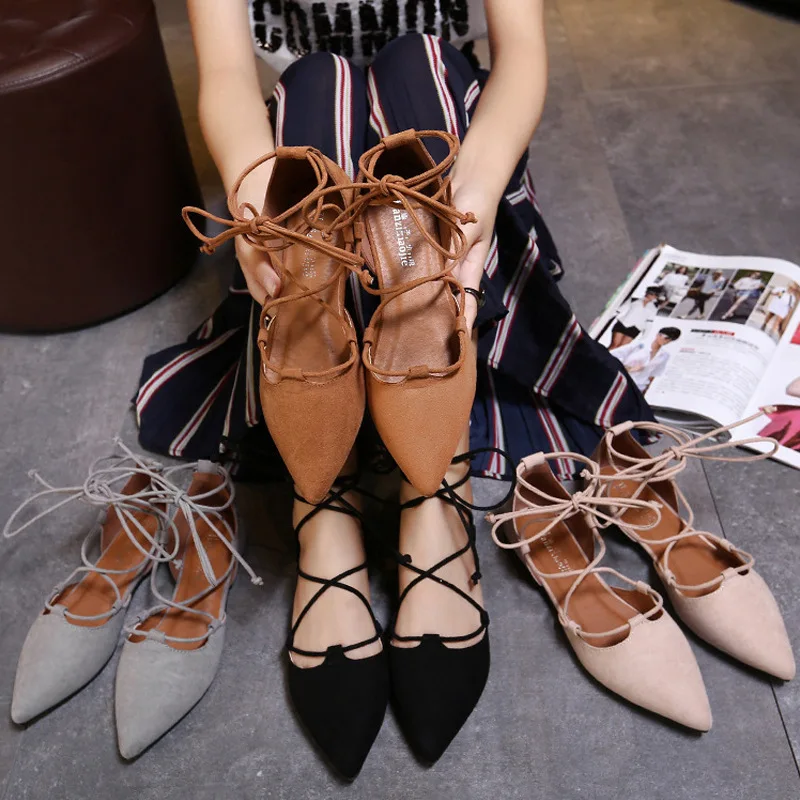 Dress Shoes Closed Toe Lace Up Flats Sexy Cross-tied Gladiator