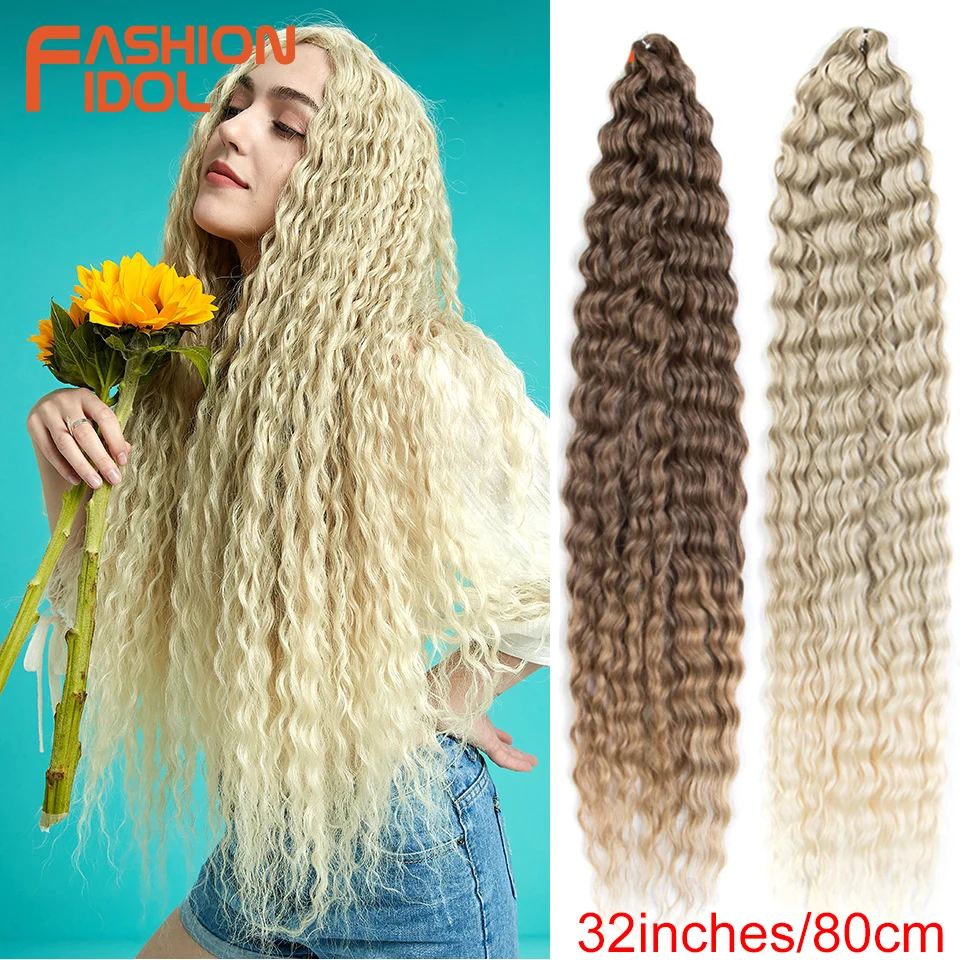 FASHION IDOL 32 Inch Loose Water Wave Crochet Hair Synthetic Braiding Hair Ombre 613# Blonde Passion Twist Curly Hair Extensions fashion idol 32 inch loose water wave crochet hair synthetic braiding hair ombre 613 blonde passion twist curly hair extensions