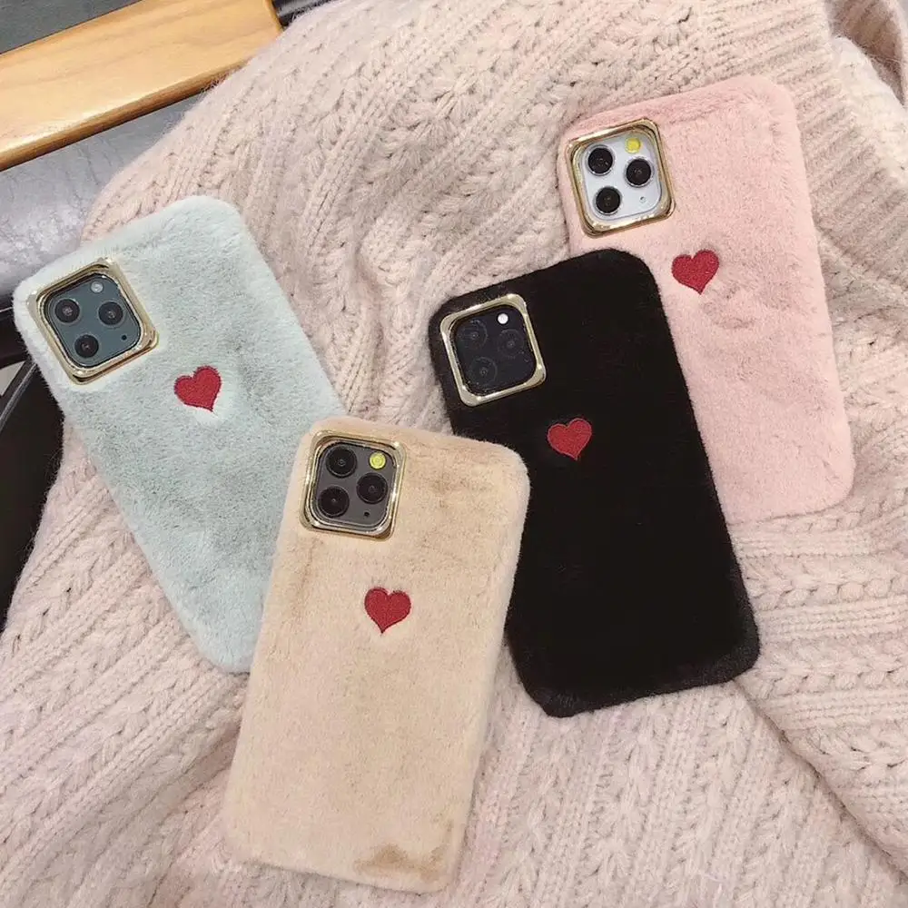 LOVECOM милый сплошной цвет сердце чехол для телефона для iPhone 11 Pro Max XR XS Max 6 6S 7 8 Plus X наполовину завернутый мягкий пушистый чехол
