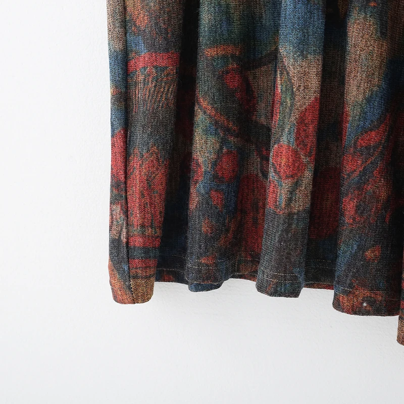 New Autumn Maxi Dresses for Women Vintage Loose Long Sleeve Dress Women Knitting RetroRabbit Hair Printed Robe Winter Vestidos