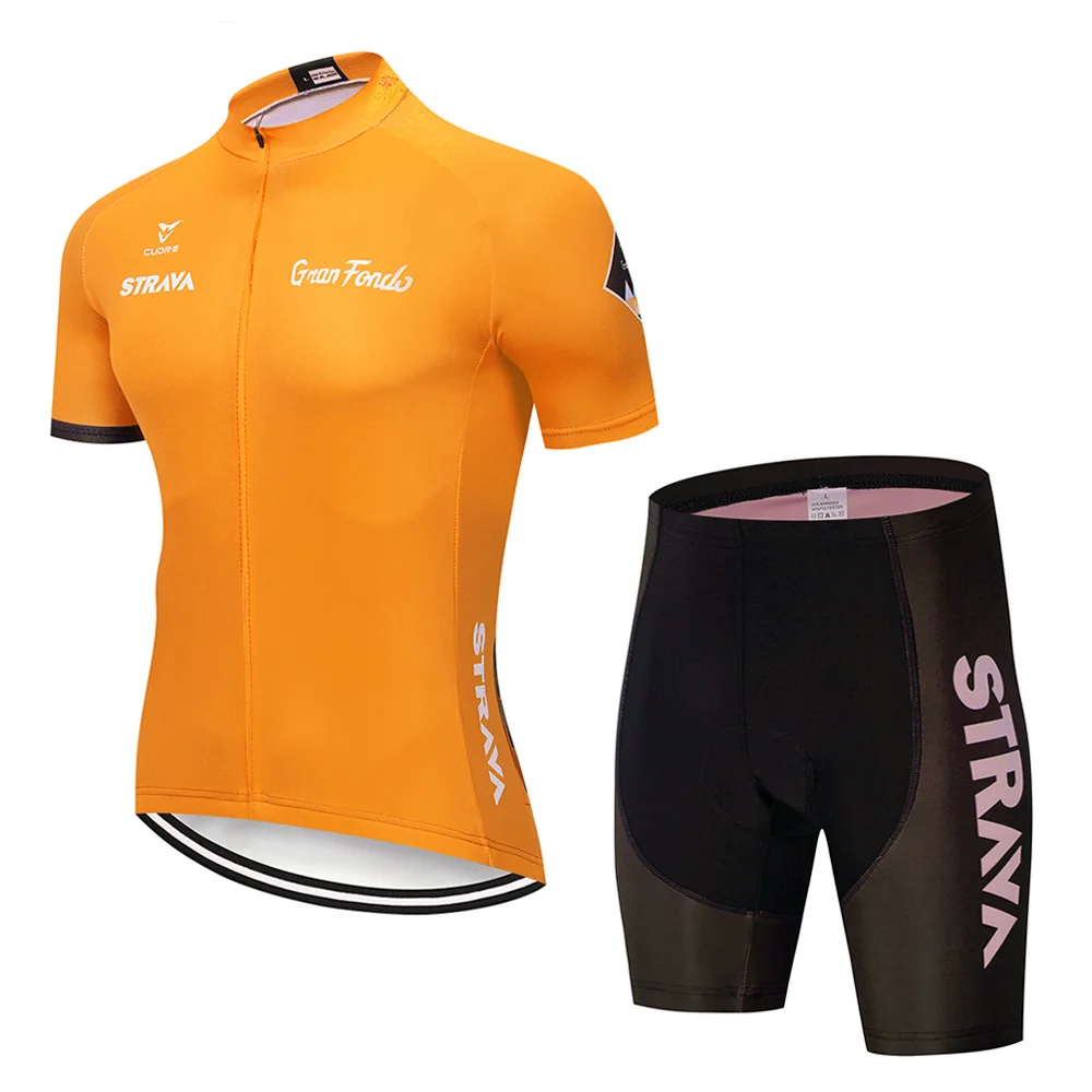 STRAVA короткий рукав Велосипедное трико одежда дышащий велосипед езда Ropa Ciclismo набор велосипедных Джерси флуоресцентный зеленый - Цвет: Cycling suit