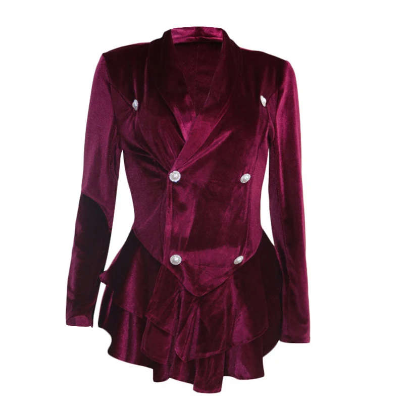 wine red BKLD женское модное бархатное пальто винно-красного цвета, зимняя деловая Офисная Женская куртка, верхняя одежда с длинным рукавом, двубортный блейзер с оборками - Цвет: wine red