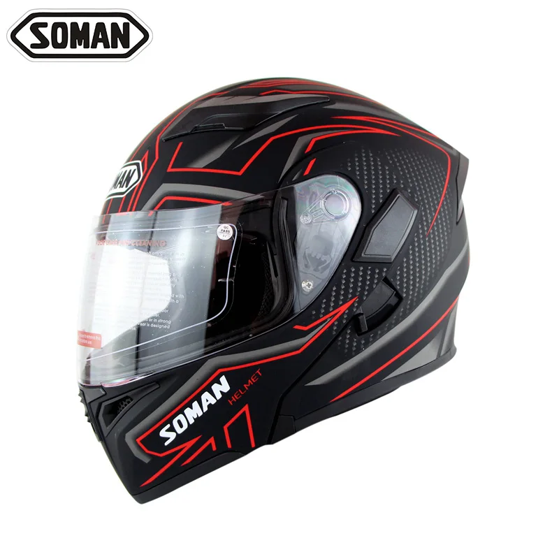 Soman стиль полный шлем мотоциклетный модный дизайн флип-козырек шлемы уличная Capacete Moto для мужчин и женщин Гонки - Цвет: Black Red