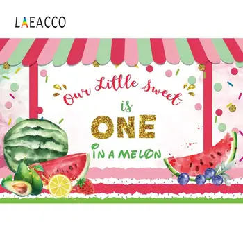

Photo Backdrops Cartoon Watercolor Our Little Sweet Is Turning One Watermelon Birthday Party Customized Poster Photo Background