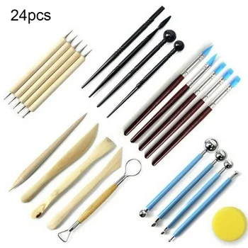 

Polymer Clay Ceramic Modeling Tools Kit, For Porcelain Metal Embossing Carving Painting Paper Flower 24pcs Bag Included
